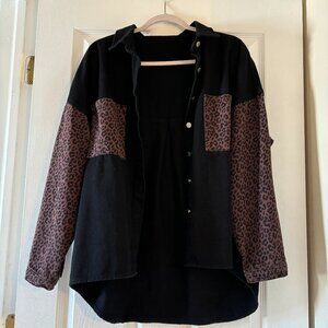 Black/Brown Leopard detail oversized denim jacket size medium